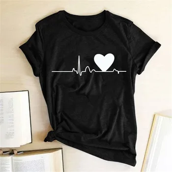 EKG Mīlestību Sirdī Drukāšanas Sieviešu T Krekls ar Īsām Piedurknēm Vasaras Modes Pāris Valentīna T Dāmām, Topi Tee Meitenes Sieviete