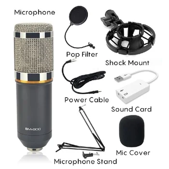 Travor BM800 Kondensatoru Audio 3,5 mm Vadu Mikrofons Profesionālās Studijas Mikrofons, Radio Braodcasting Dziedāšanas Mikrofona Turētājs