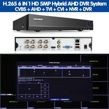 5 in 1 4CH 8CH Drošības CCTV DVR AHD 5MP 4MP 3MP 1080P H. 265 Hibrīda Video Recorder AHD TVI CVI Analog IP Kameras Onvif IP 5MP
