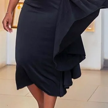 Elegants LadyMidi Zīmuli Birojs Kleita Slim Fit Plus Lieluma Melna Nelegālo Falbala Polka Dot Vestidos Āfrikas Sievietēm Rudenī Kleitas