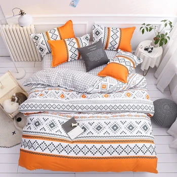 Gultas komplekts sega sedz, pelēkā un oranžā ģeometriskas formas gultas veļas komplekts plakanas loksnes spilvendrāna&sedziņas pārvalks gultas uzstādītu jaunās Modes