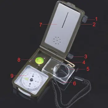 10-in-1-multi-funkciju āra izdzīvošanas militārā tūrisma pārgājieni kompass rīku komplekts Kopā Kompass Komplekts