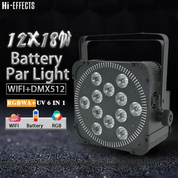 DMX Bezvadu Akumulatoru Powered LED par gaismu, 12x18w RGBWA UV 6IN1 led par kārbas gaismas kāzu DJ puses bārs uplight