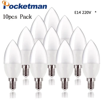10Pcs/daudz E14 LED Spuldze Svece AC 220V led gaismas Sveces Spuldzes, Lampas, Silts/Balts Enerģijas Taupīšanas Gaismas Guļamistabai Mājas Apdare