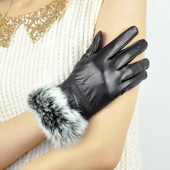 Ziemas sieviešu ādas cimdi īstu trušu kažokādas rokas skārienjutīgo ekrānu cimdu itālijas importēto īstas aitādas mitten silts TSR171