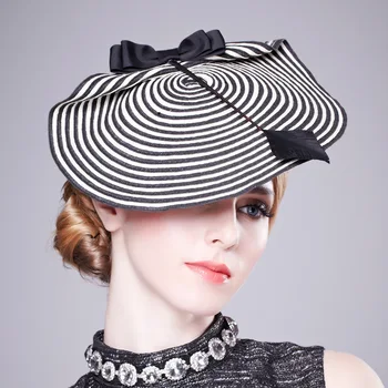 Elegants Sieviešu Oficiālu Cepuri Fascinator Kāzām Vakarā cepuri Ar Balts Melns Svītrains Loku Kāzu Cepures Sieviešu Cepures B-1942