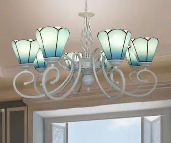 Eiropas minimālisma baltu dzīves telpa, lustras Amerikāņu stikla guļamistaba lustra Tiffany zemniecisks stils ēdamistaba lampas
