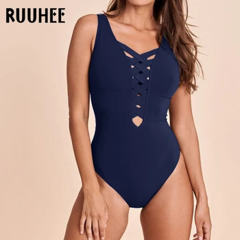 RUUHEE Plus Lieluma viengabala Peldkostīms Sievietēm Dobi No Bodysuit peldkostīms Cietā Pludmali, Valkāt Backless Monokini 2020. Gadam Seksīgi Peldkostīmi