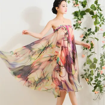 Ilgi Bohēmijas Šifona Svārki Dāmas Kvalitātes Krāsains Drukāt Vasaras Sieviete Drēbes Pludmales Modes Boho Gadījuma Elegantu Maxi Svārki