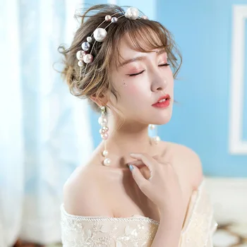 Korejas Krāsa liela pērle, Uzsverot Pērle Mīksts Galvas sievietes puses vakariņas headpieces galvas aksesuāri sievietēm Līgava Kāzu Tiara