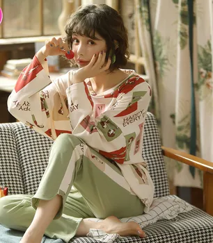 2020New Pavasara un Rudens Sākuma Pakalpojumu Sieviešu Pidžamas ar garām Piedurknēm Pidžamu Sleepwear Pijamas Sievietēm Miega Topi Nakts Kleita