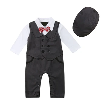 Jaundzimušā Bērna Bērnu Zēniem Džentlmenis Uzvalku Ar Garām Piedurknēm Romper Jumpsuit Drēbes Oficiāls Apģērbs