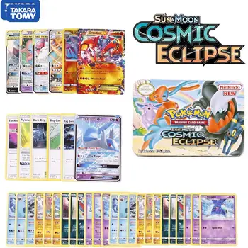 TAKARA TOMY 42Pcs/lodziņā Pokemon TCG: Sun & Moon Cosmic Eclipse Metāla Kastē Kolekcionējamus Tirdzniecības Kāršu Komplekts, Rotaļlietas, dāvanas,