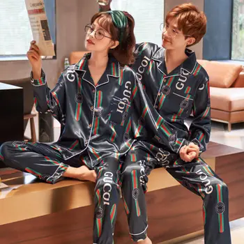 Tīrtoņa Krāsu Sleepwear Zīda Satīna Pidžamas Pāris Āķu Pogu Uz Leju Pidžamas Uzvalks Pijama Sievietes Vīrieši Loungewear Plus Lieluma Pj Komplekts