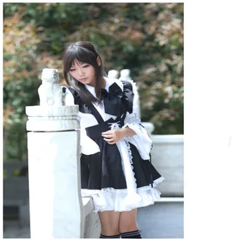 Sieviešu Meitene Apģērbs Anime Gara Kleita Melnā un Baltā Priekšauta Kleita Lolita Kleitas Cosplay Kostīms