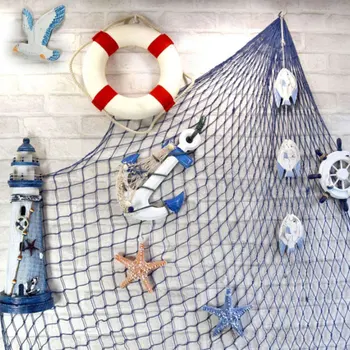Zilu Bēša Vidusjūras Jūras Stila Mīksta Apdare Fishnet Sienu Apdare, Guļamistabas Sienas Rotājumi