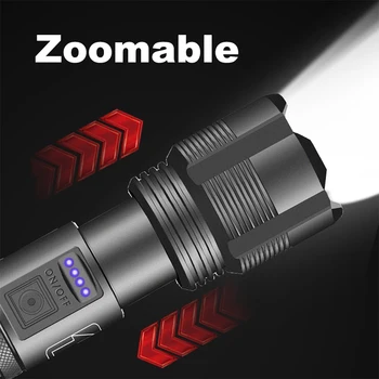 1200LM Taktiskās LED Lukturīti Ūdensizturīgs Zoom, USB Uzlādējams kabatas Lukturītis Medību Ieroci Gaismas Jaudu, Reklāmas Rokas Gaismas XHP