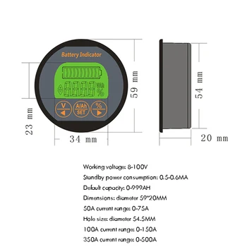Voltmetrs Ammeter Spriegums Strāvas Skaitītājs Voltmetrs Ammeter ar paraugu Ņemšanas ierīci 80V 50A / 80V 100.A / 80V 350A Battery Monitor 999 AH