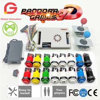 2 Atskaņotājs DIY Arcade Komplekts Pandora Spēle 3D 2448 1 spēle dēlis + 8 ceļu kursorsviru Amerikāņu HAPP Stila Push Pogu, Mašīna Arcade