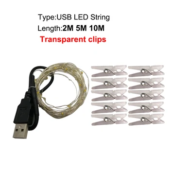LED String Gaismas Ķēdes 10M 5M Skaida Vadu Gaiši Pasaku Gaismas Ziemassvētku USB Foto Klipi Led Garland Kāzu Dekorēšana