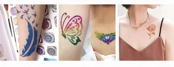 108pcs pulverizatoru ķermeņa tetovējums ar spīdumu trafaretu albumu sieviete bērnu zīmējumu veidni, mazo ziedu gudrs tauriņš karikatūra hennas tetovējums stenci