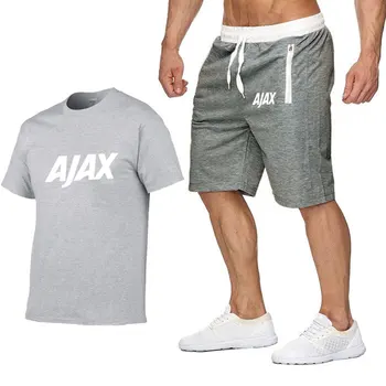 Vīriešu īsām piedurknēm AJAX drukāt vasaras vīriešu t-krekls hip-hop Harajuku T-krekls augstas kvalitātes kokvilnas T-krekls, bikses, sporta tērps