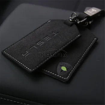 1X Alcantara Keybag Par Tesla Model 3 2016-2020 Komfortablu Tekstūru Ādas Keychain Atslēgas Fob Kartes Turētāju, Auto Piederumi