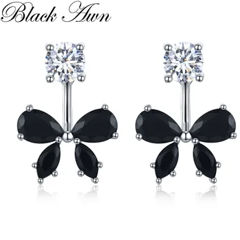 2019 Romantiska 925 Sterling Silver Butterfly Black Spinel Moderns Saderināšanās Auskari Sievietēm Smalkas Rotaslietas oorbellen Bijoux I046