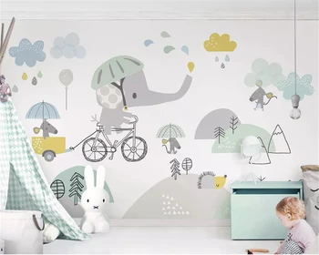 Beibehang Pasūtījuma lielums Eco 3d tapetes cute elephant velosipēdu kāmis mākonis bērnu fona papel de parede wall papers mājas dekoru