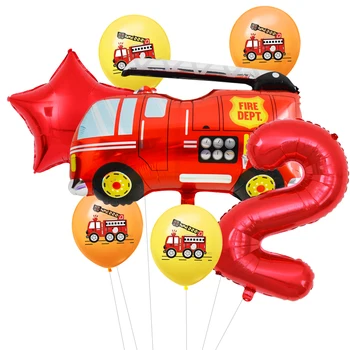 7pcs/daudz Hēlija Folija Globos Fire Truck Baloni Dzimšanas dienas svinības Rotājumus Bērniem Zēns Ciparu Numuru Bumbu Grupa Krājumi