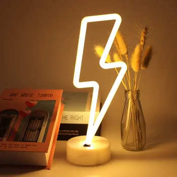 LED Neona Zīme, Zibens Formas USB Bateriju Darbināmas Nakts Gaisma Dekoratīvā Galda Lampa Mājas Puse Dzīves Telpu Dekorēšana