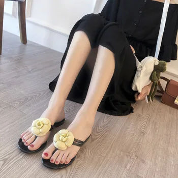 PRIEKŠSĒDĒTĀJA CO Zīmola Dizaina kamēlijas ziedu, Sieviešu jelly apavi Čības Vasaras Flip Flops Pludmales kurpes Sandales Dzīvokļi Dāmas Slaidi