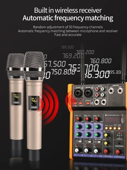 TKL R2 Skaņas Miksēšanas pults 4 Kanālu Bluetooth, USB Ieraksts Spēkā Audio Pults ar iebūvētu Bezvadu Mikrofonu 48V phantom power