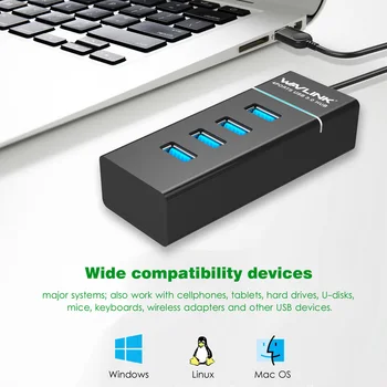 Wavlink USB 3.0 HUB 4 Ports ātrgaitas Līdz 5Gbps USB Sadalītājs Hab Pārnēsājamu usb 3.0 Expander Logu Mac OS USB CENTRMEZGLAM, kas ar Adapteri