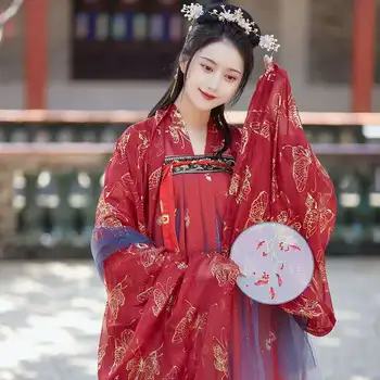 Black Red Hanfu Kleita Tautas Deju Tērpu Ķīniešu Tradicionālo Tautas Pasaku Kostīms Seno Han Dynasty Princese Skatuves Tērpiem