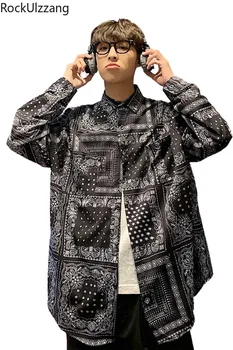 Plus Lieluma Lielgabarīta Garām Piedurknēm Galvas Apsējs Vintage Boho Blūze Hip Hop Streetwear Korejas Krekls Top Harajuku Hawaii Tee Vīriešu Japāņu