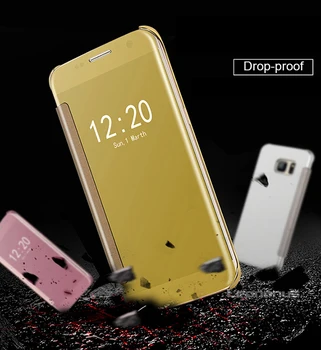 Smart Skaidru Skatu Spogulis Flip Case For Samsung Galaxy S5 S6 S7 Malas Note5 Note8 S8 Plus Telefonu Gadījumā Samsung S7 S9 Vāciņu