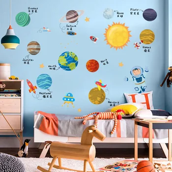 Plaknes Astronauts Planētas, Sienas Uzlīmes, Pašlīmējošās Decal Sienas Kids Guļamistaba Bērnudārza Fona Dekors Krāsošana Sienas Uzlīme