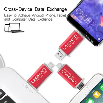 LEIZHAN USB C Flash Micro Drive Android Tālrunis Stick Type c Pendrive 128GB 64GB, 32GB 16GB 4GB 8GB 3 IN 1 USB Pen Drive C