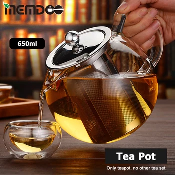 MEMDOO Stikla Tējkanna karstumizturīgs 650/1300ml Nerūsējošā Tērauda Infuser & Vāku Tējas Augu Pot ar izņemamu Tējas Sietiņš