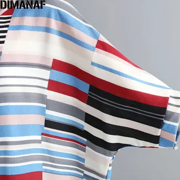 DIMANAF Sieviešu T-Krekls Vasaras 2018 Plus Lieluma Šifona Svītrainām Drukāt Basic Topi Plats Piedurkņu Sieviešu Ikdienas tshirt Lielu Apģērbu