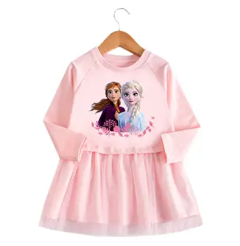 Disney Saldēti Meitenes Princese Ar Garām Piedurknēm Kleitas, Pavasara Rudens Bērnu Kokvilnas Kleita Apģērbu Dejas Bērniem Drēbes