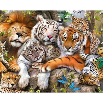 Diy 5D Dimanta Glezna Krustdūrienā Tīģeri, Lauvas Attēlu Pilnā Apaļā Dimanta Urbšanas Izšuvumi Ainavas Mozaīkas Dzīvniekiem Art Sienas