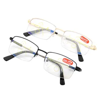 Atmiņas Titāna Multifokāla Lasīšanas Brilles Pakāpeniski Bifocal Anti Blue Ray UV Aizsargāt Presbyopic Brilles Puse Kadru Vīrieši Sievietes
