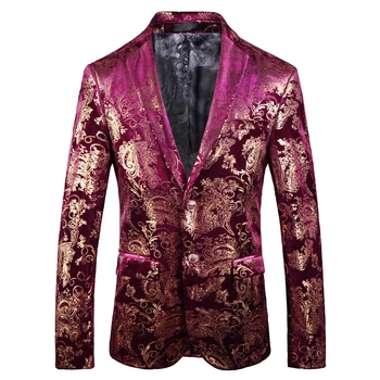 Augstas kvalitātes vīriešu uzvalks jaka modes drukāšanas 2019 jaunu gadījuma kāzu skatuves puses uzņēmumu ikdienas tērps ziedu mētelis M-5XL