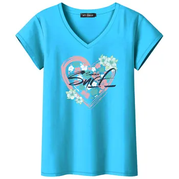 Ir 2021. Jaunu Modes Vasaras T-krekls Sievietēm, Apģērbu Krāsains Ziedu Sirds Drukāt Sieviešu t krekli Dāmu Īsām Piedurknēm Harajuku Tee Krekls