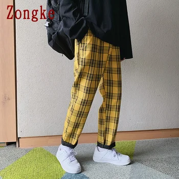 Zongke Potītes Garuma Pleds Bikses Vīriešu Apģērbu Joggers Vīriešu Bikses Japāņu Streetwear Bikses Vīriešu Modes Hip Hop 5XL 2021