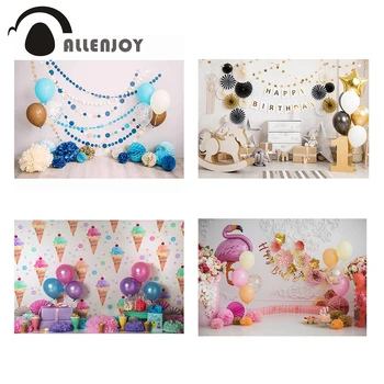Allenjoy Kūka Sagraut 1. Dzimšanas dienu Fotogrāfijas Fons saldējums Balonu Jaundzimušo Rozā Foto Fona Bērnu Photobooth Photocall
