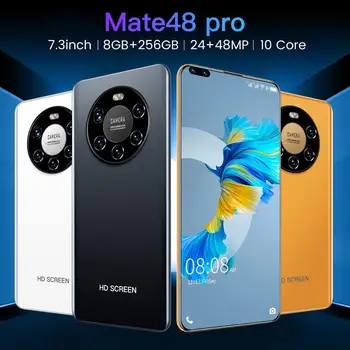 7.3 Collas Mate48 Pro Tālrunis Snapdragon865 Android 10.0 Pasaules Huawe Deka Core 8G RAM 256G ROM 5600mAh Baterija 5G LTE Viedtālrunis