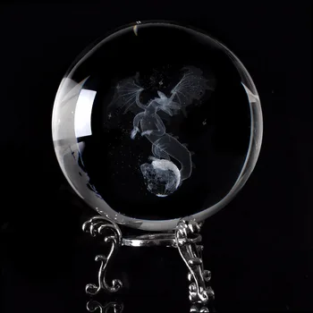 Jaunu Ieradās 60/80mm Pūķis Miniatūras Crystal Ball 3D Lāzera Iegravēts Kvarca Stikla Bumba Sfēras Mājas Biroja Dekoru, Dāvanu, Rotājumu